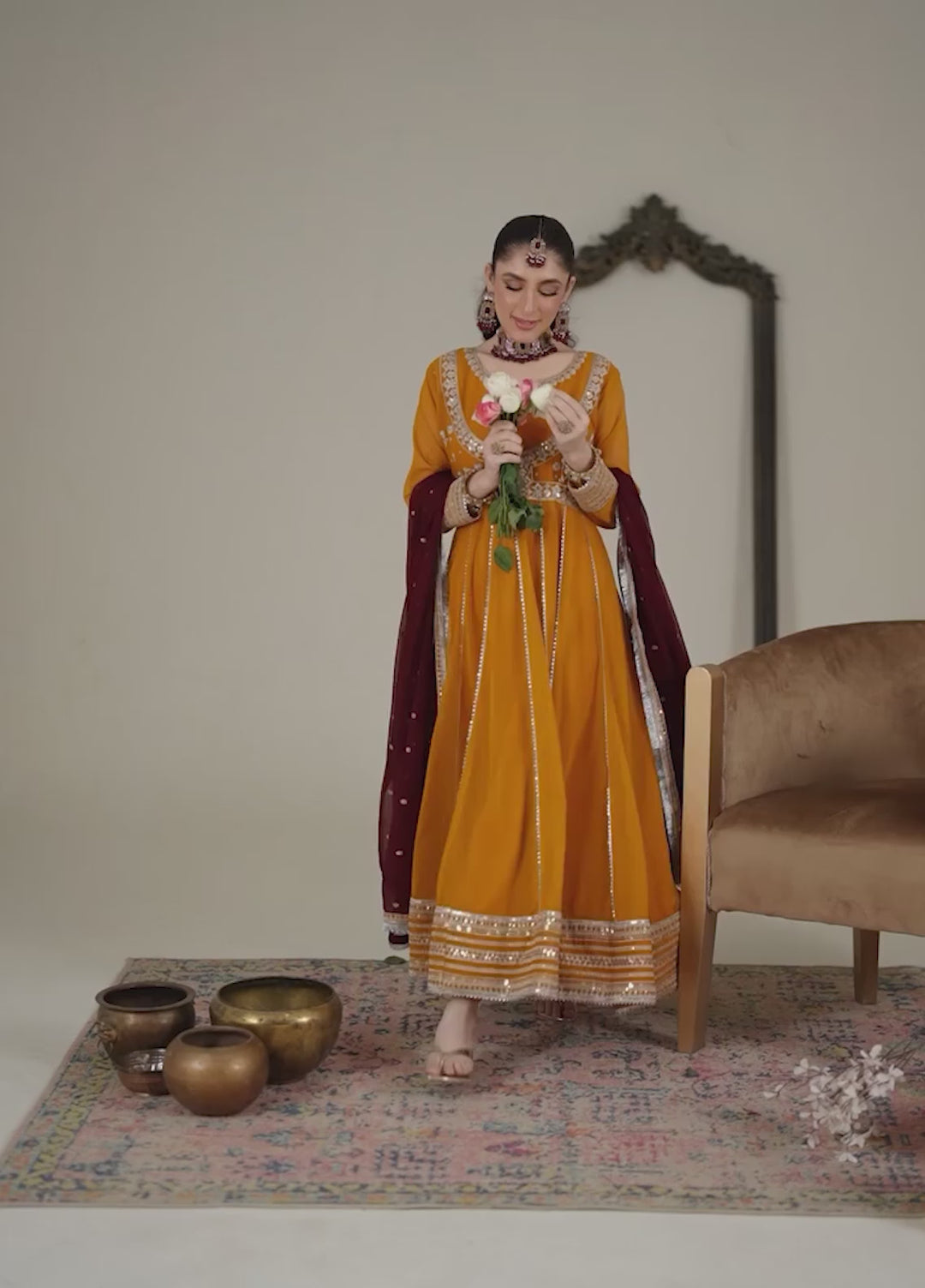 Abaan Zohan Women RTW Embroidered Chiffon 3 Piece Suit Hooriya Mustard - Festive Collection