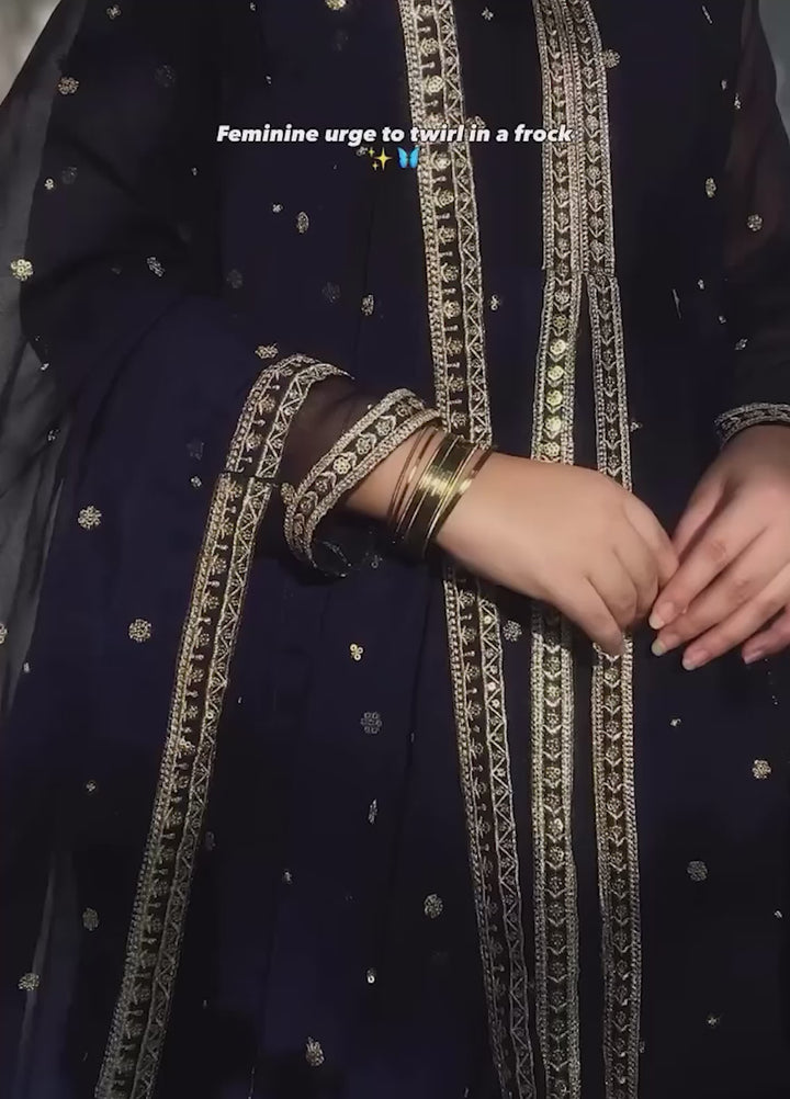 Abaan Zohan Women RTW Embroidered Chiffon 3 Piece Suit Velora Navy Blue - Festive Collection