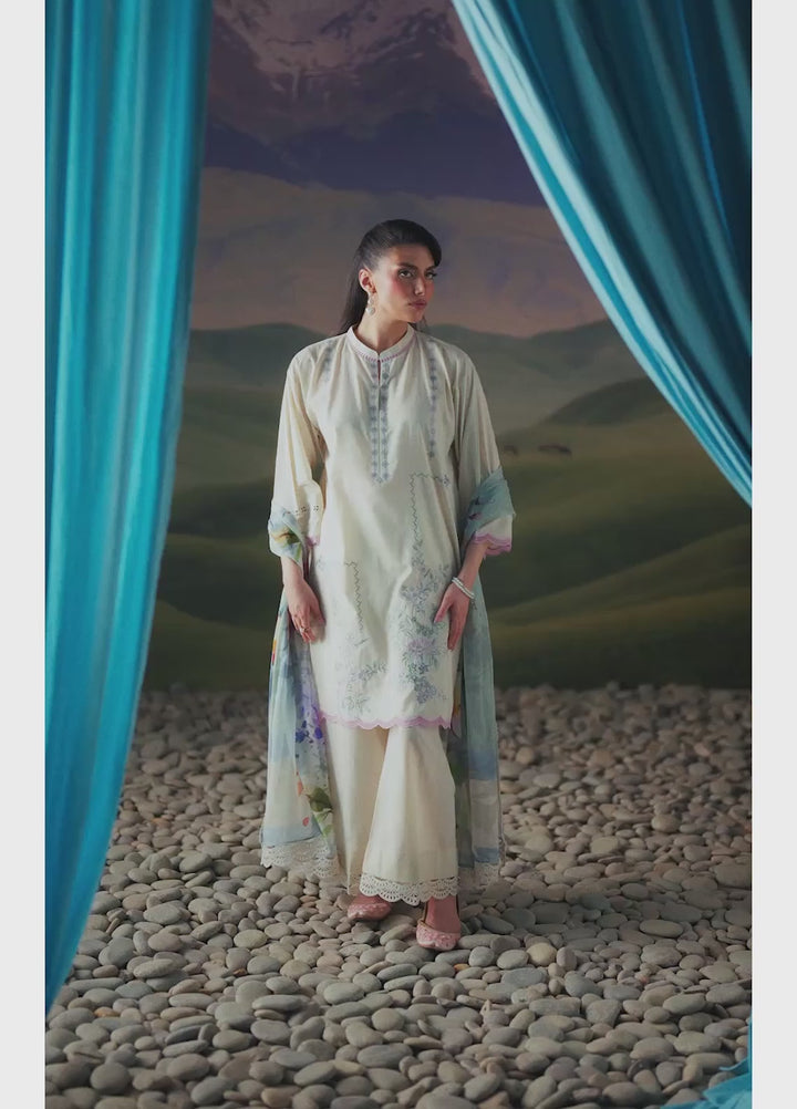 Sahar Unstitched Printed Lawn 3 Piece Suit Ivory Bloom - Eid Collection
