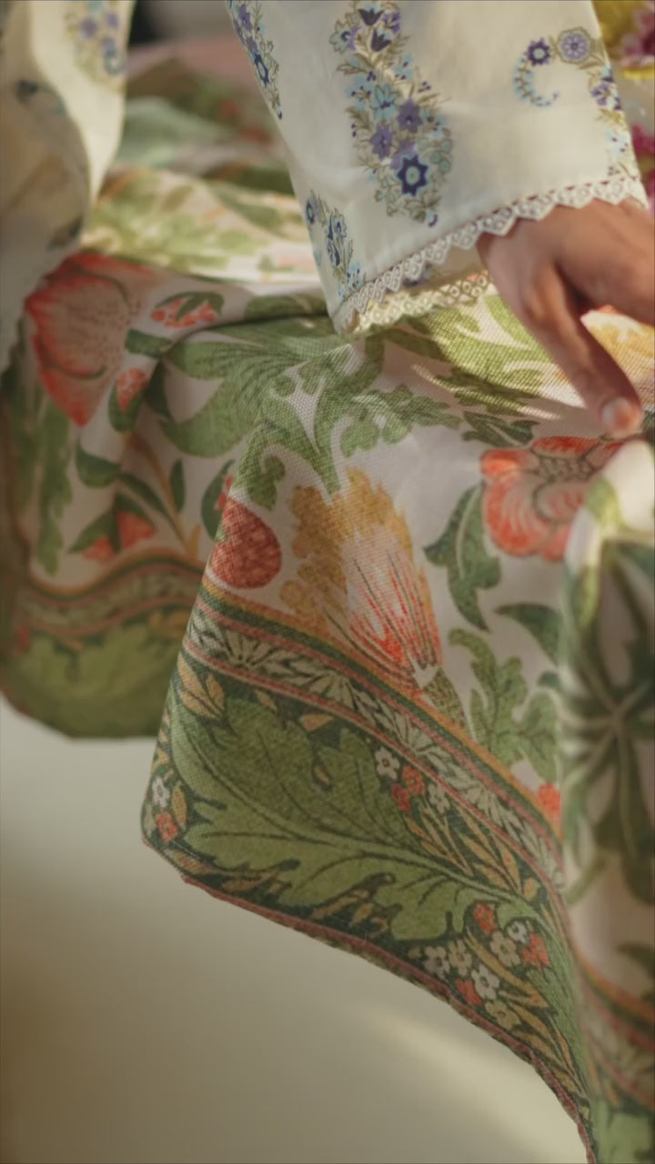 FNF Prints by Faiza Faisal Unstitched Printed Lawn 3 Piece Suit FF26UF D-3 Ivory - Summer Collection