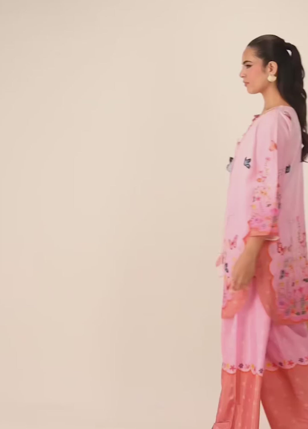 Essential Edit by Raum by Sarb RTW Printed Grip Silk 2 Piece Suit RS26REE ED-04 Coral Pink - Casual Collection