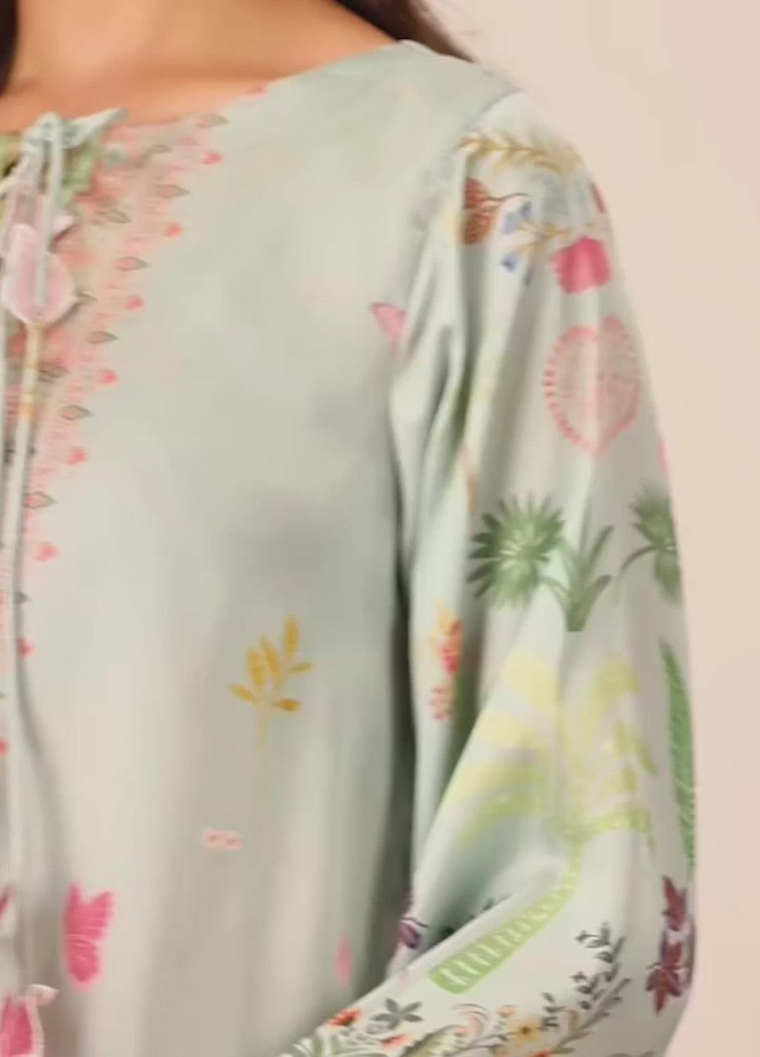 Essential Edit by Raum by Sarb RTW Printed Charmeuse Silk Kaftaan Suit RS26REE ED-02 Mint Green - Casual Collection