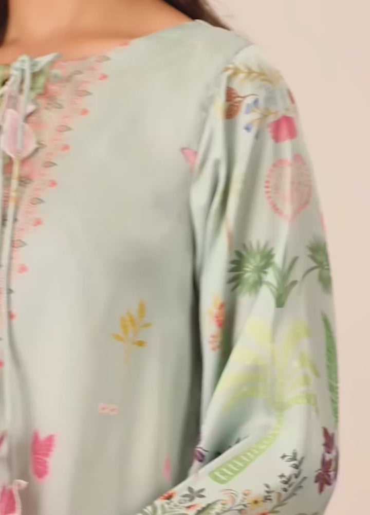 Essential Edit by Raum by Sarb RTW Printed Charmeuse Silk Kaftaan Suit RS26REE ED-02 Mint Green - Casual Collection