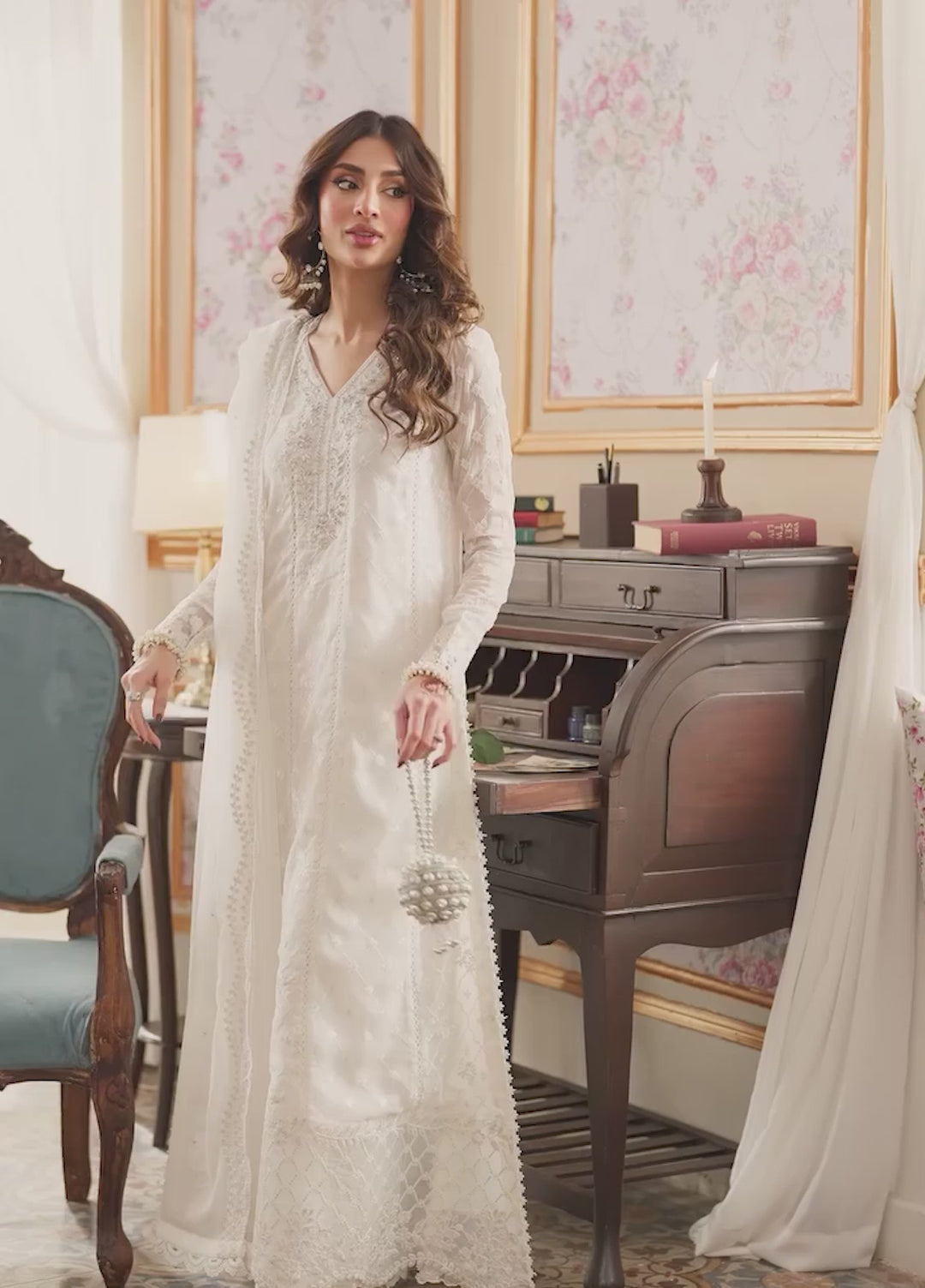 Eid Ensembles by Azure Unstitched Embroidered Chiffon 3 Piece Suit AZ26UEE ES-132 Mangolia - Eid Collection