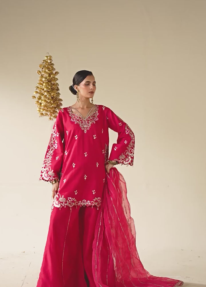 Lune Des Fleurs by Enzo RTW Embroidered Korean Silk 3 Piece Suit MERLOT Festive Collection
