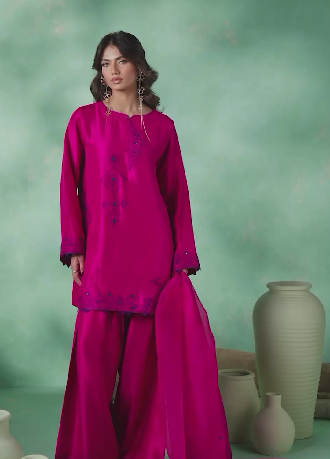 Mehr From Nizka By Nida Rehan RTW Embroidered Butter Silk 3 Piece Suit Lina - Festive Collection