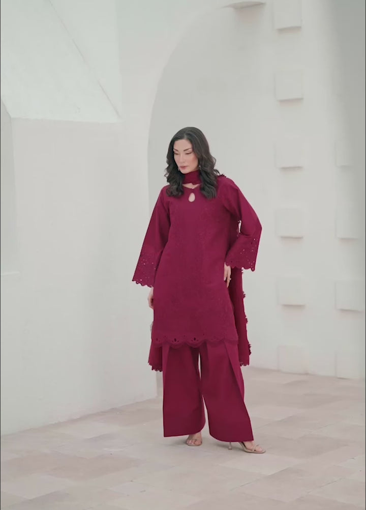 Manara by Maria Embroidered Chiffon 3 Piece Suit CRIMSON - Festive Collection