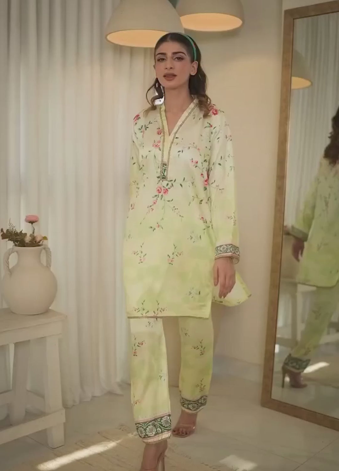 Karashe Women Pret Printed Shamooz Co-Ord Sets Lime Zest - Summer Collection