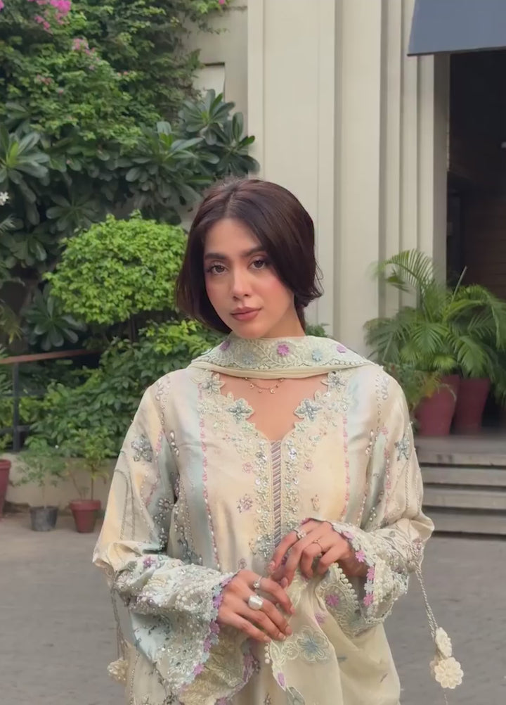 Luxe by Qalamkar Unstitched Embroidered Charmeuse Silk 3 Piece Suit QLK26UL Azure QSL-01 - Festive Collection