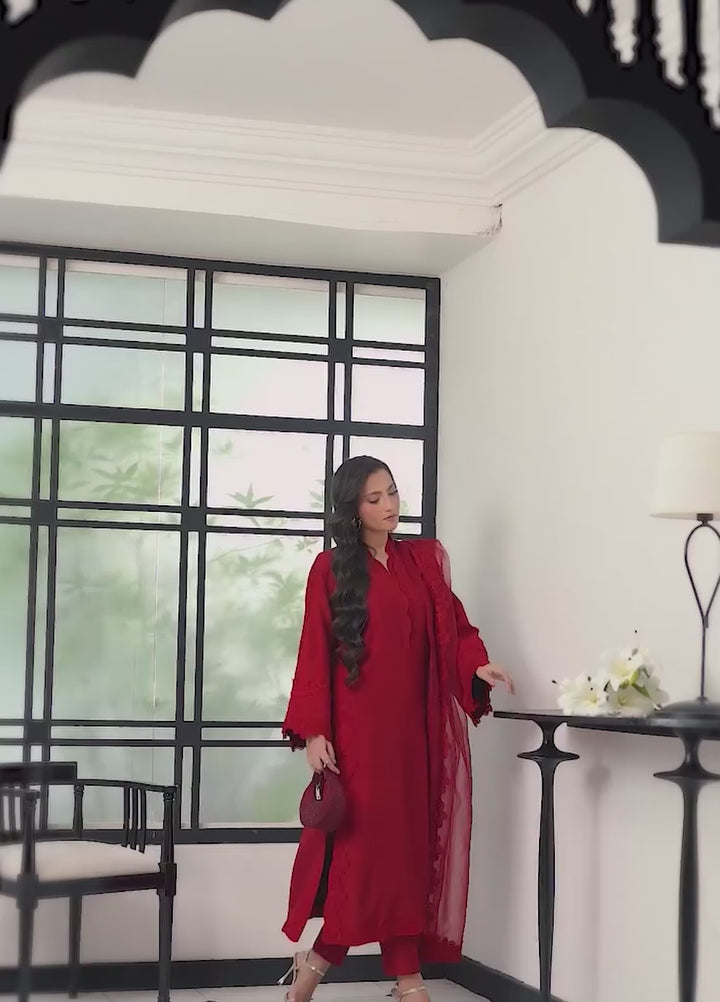Silk Mode by Tessa Women Pret 3 Piece Raw Silk Bloodestone - Festive Collection