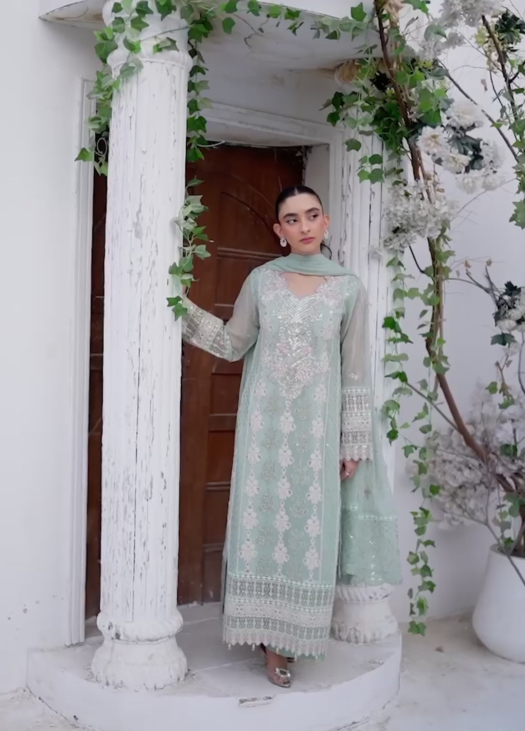Lamhay by Shamooz Unstitched Embroidered Chiffon 3 Piece Suit SHM26UL Lime Green - Festive Collection