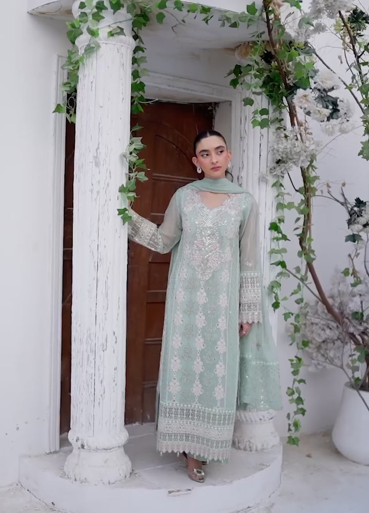 Lamhay by Shamooz Unstitched Embroidered Chiffon 3 Piece Suit SHM26UL Lime Green - Festive Collection