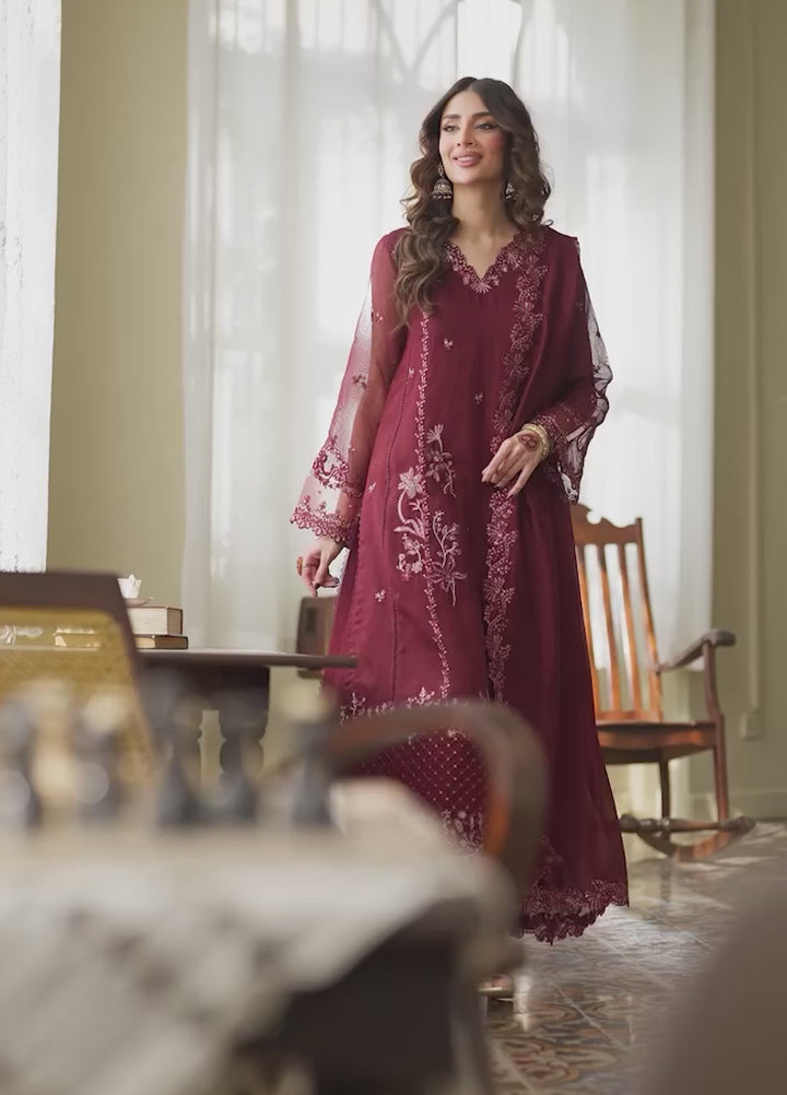 Eid Ensembles by Azure Unstitched Embroidered Khaddi Net 3 Piece Suit AZ26UEE ES-137 Hibiscus - Eid Collection