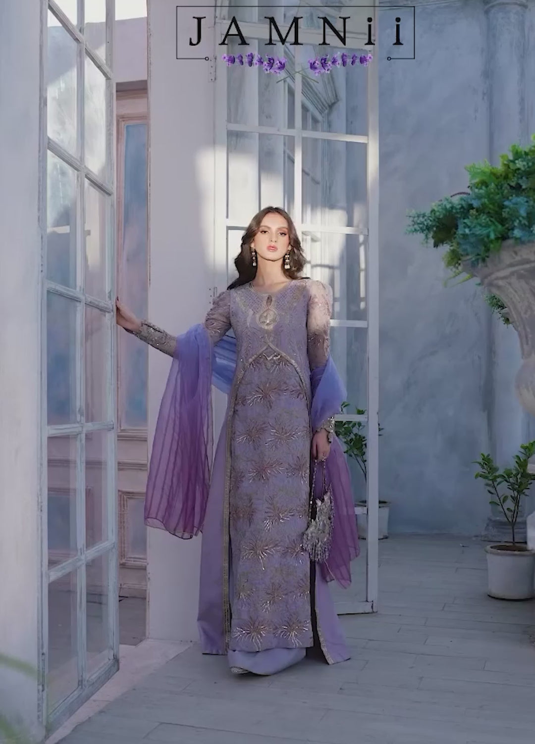 Jamnii Pret Embroidered Raw Silk 3 Piece Suit Lavender Haze