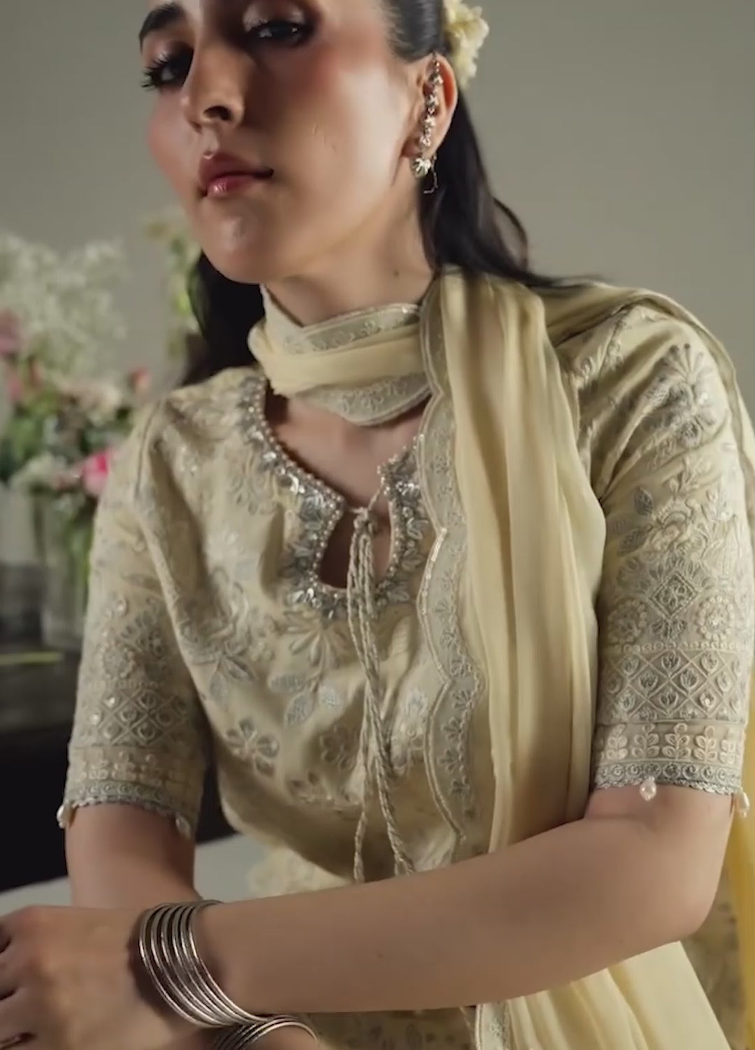 Vera Unstitched Embroidered Raw Silk 3 Piece Suit VR26URF Gulab Butter Yellow - Festive Collection