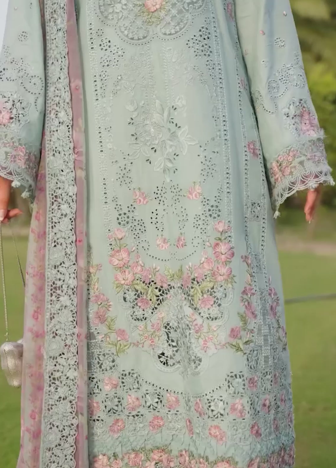 Elaf Premium Unstitched Embroidered Lawn 3 Piece Suit EL26ULF Mint Story ELQ-6B - Festive Collection