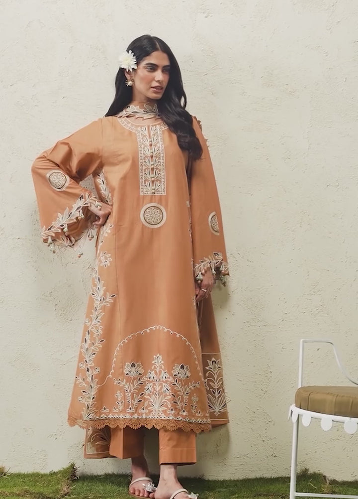 Moonsoon Edit by Cross Stitch Unstitched Embroidered Cambric 3 Piece Suit CS26UCM Amber Dune - Casual Collection