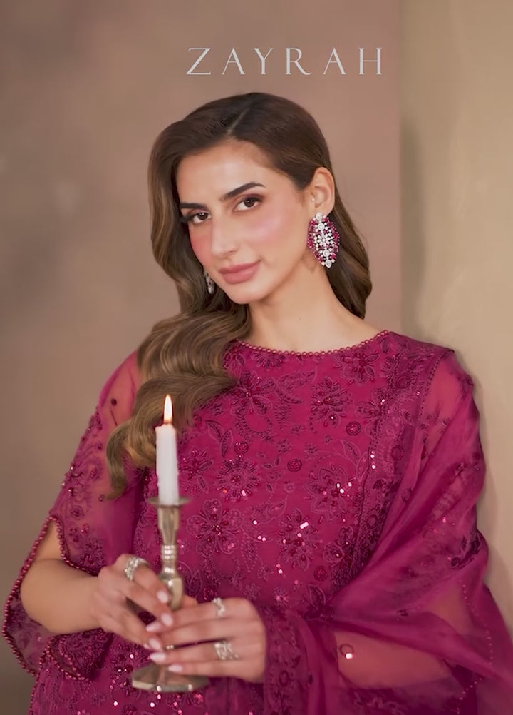 Zaryah by Zarif Unstitched Embroidered Organza 3 Piece Suit ZR26UZF ZF-ZYR-SURKH-01 - Festive Collection