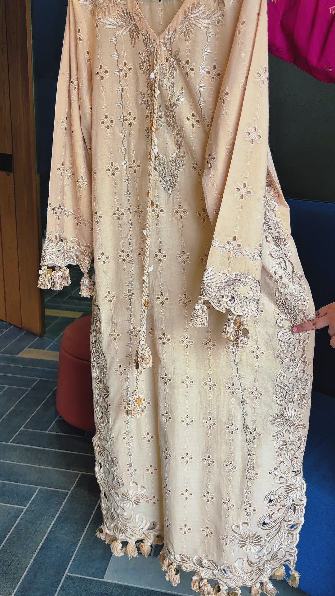 House of Nyyra Women RTW Embroidered Chikankari 1 Piece Suit Mira Beige Summer Collection