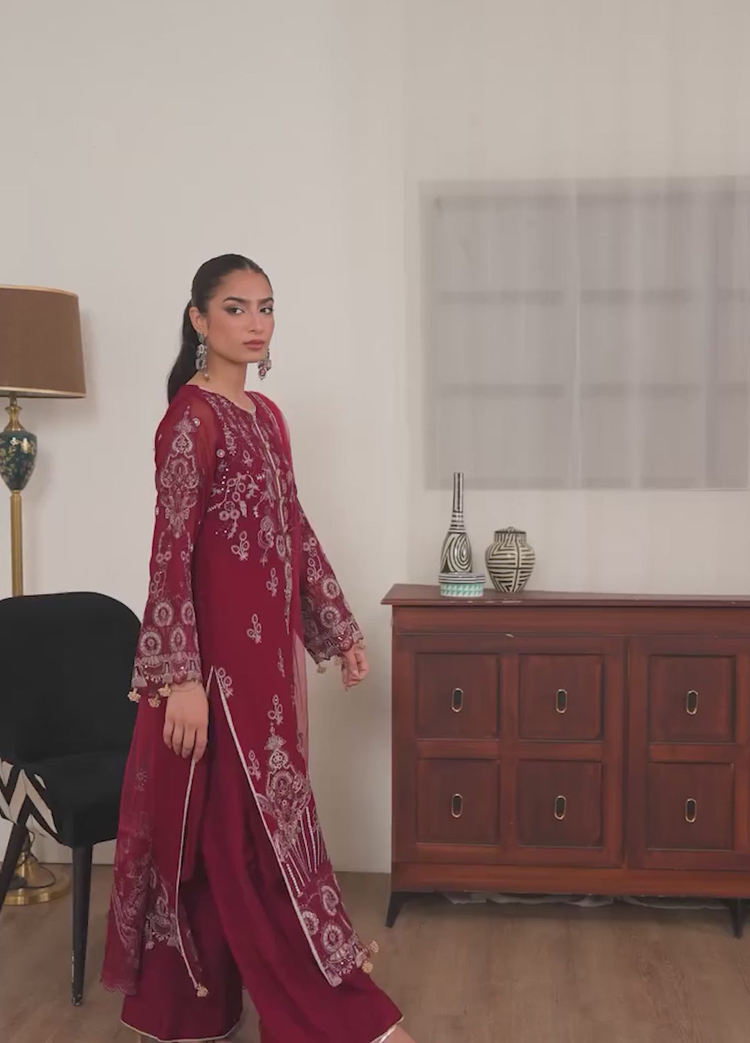 Era by Waresha Women Embroidered Chiffon 3 Piece Suit Scarlet Grace WFE-07 - Formals Collection