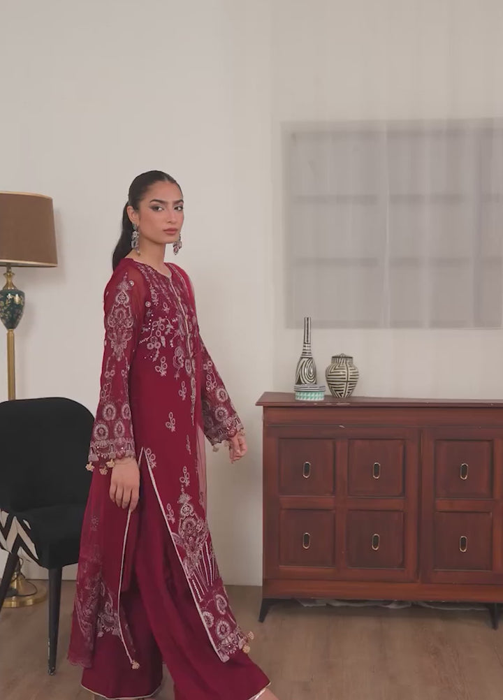 Era by Waresha Women Embroidered Chiffon 3 Piece Suit Scarlet Grace WFE-07 - Formals Collection