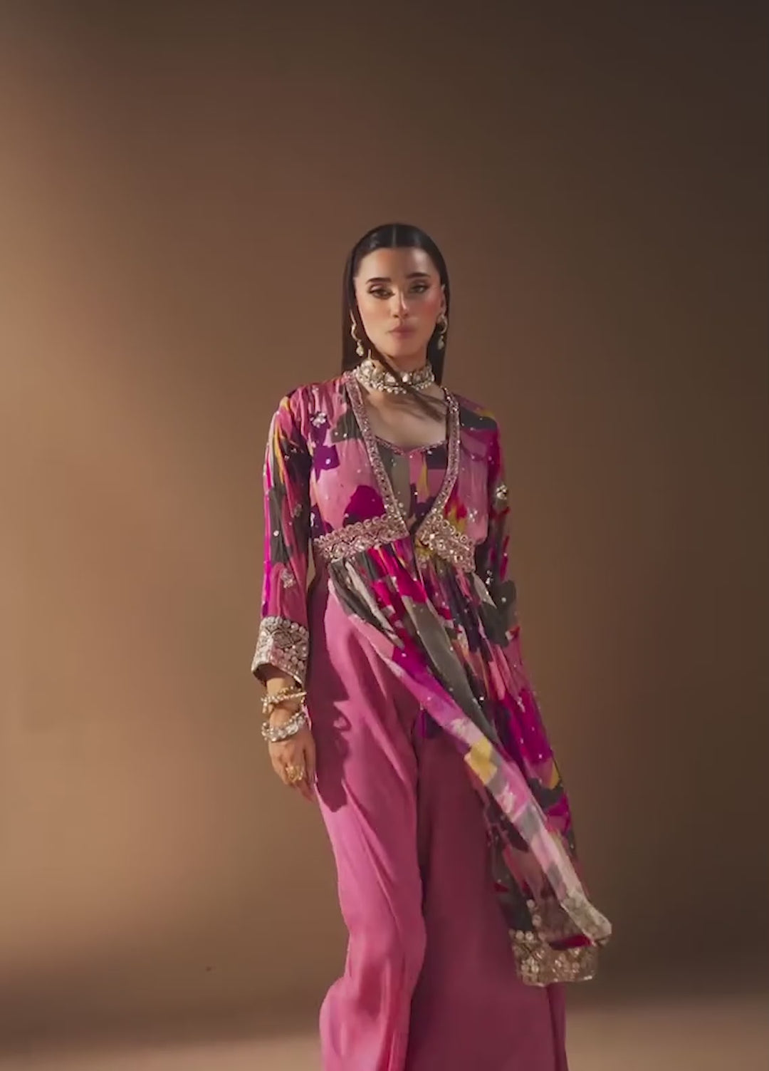 Gia by House Of Nyyra Women Pret Embroidered 3 Piece Chiffon Crepe Blouse And Palazzo Pants - Festive Collection