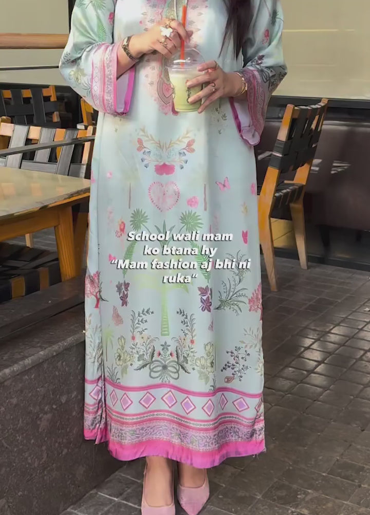Essential Edit by Raum by Sarb RTW Printed Charmeuse Silk Kaftaan Suit RS26REE ED-02 Mint Green - Casual Collection