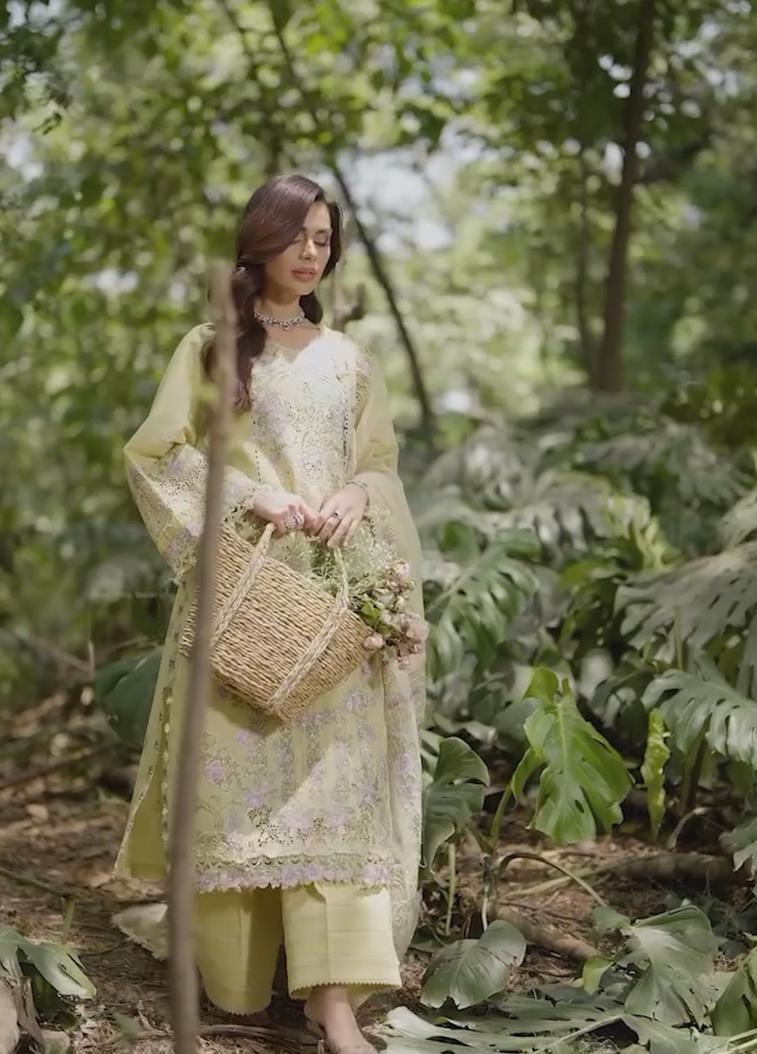 Elaf Premium Unstitched Embroidered Lawn 3 Piece Suit EL26ULF Butter Yellow ELQ-7A - Festive Collection