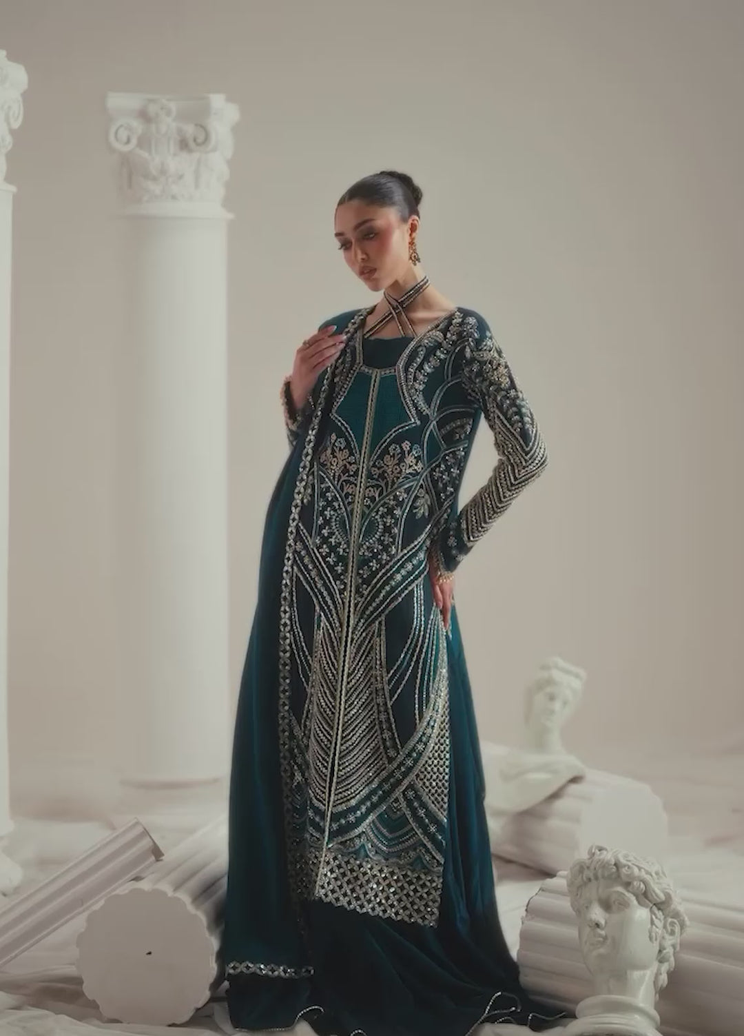 Elyse by Zariya Unstitched Embroidered Silk 3 Piece Suit ZA26UEW Tealara ZSU-6308 - Wedding Collection