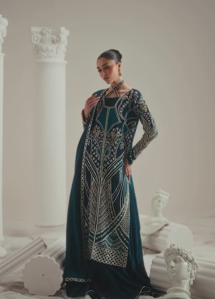 Elyse by Zariya Unstitched Embroidered Silk 3 Piece Suit ZA26UEW Tealara ZSU-6308 - Wedding Collection