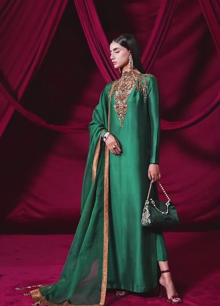 The Glamorous by Musferah Saad RTW Hand work Tissue Silk 3 Piece Suit The Emerald Queen - Eid Collection