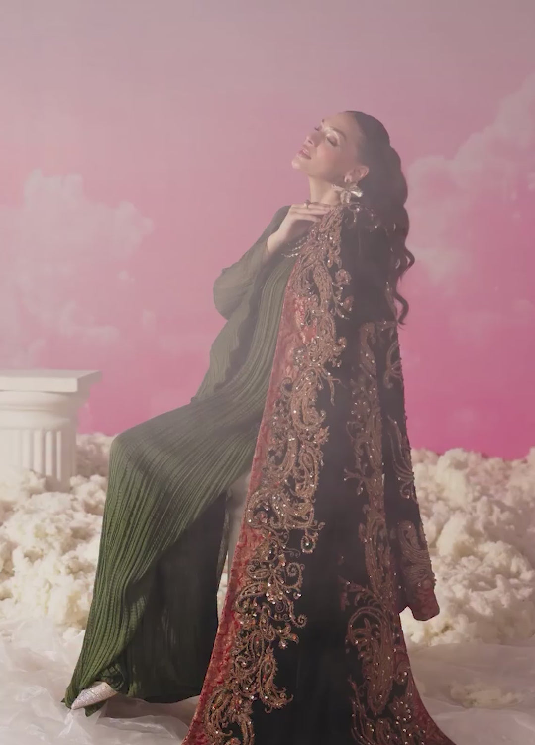 Mount Olypus by Musferah Saad Pret Embroidered Chiffon Kaftan Emerald Eclat - Festive Collection