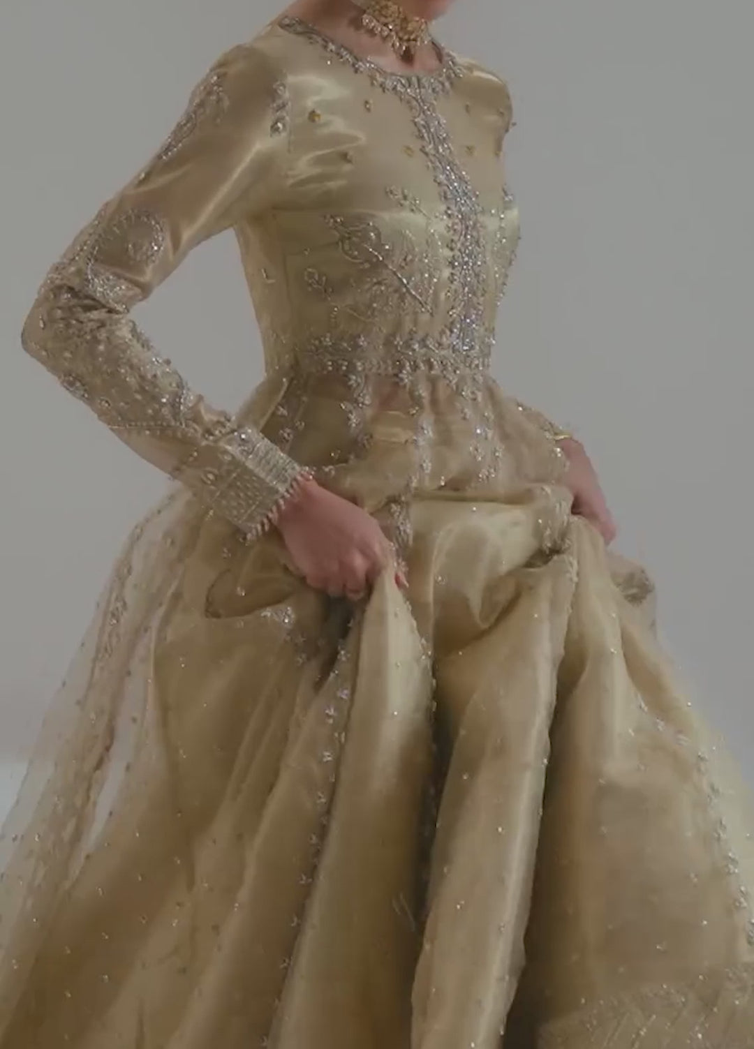 Elyse by Zariya Unstitched Embroidered Net 3 Piece Suit ZA26UEW Aurelia Gold ZSU-6307 - Wedding Collection