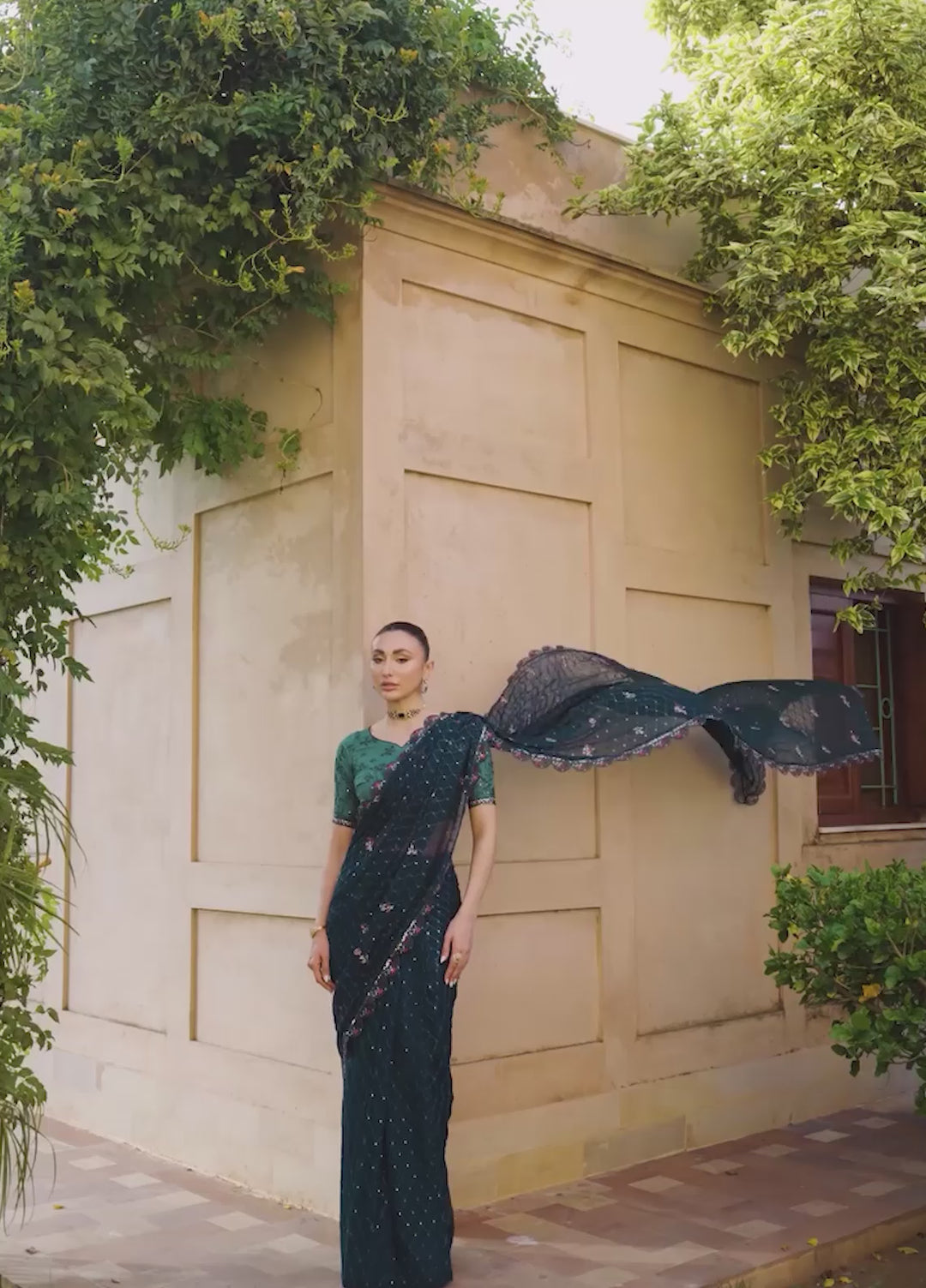 Rusukh by Sahane Unstitched Embroidered Chiffon Saree Suit GHAZAL Festive Collection