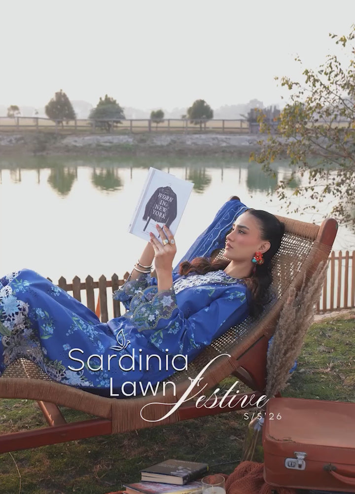 Sardinia Unstitched Embroidered Lawn 3 Piece Suit SRD26ULF D-6 RIVERSIDE - Festive Collection