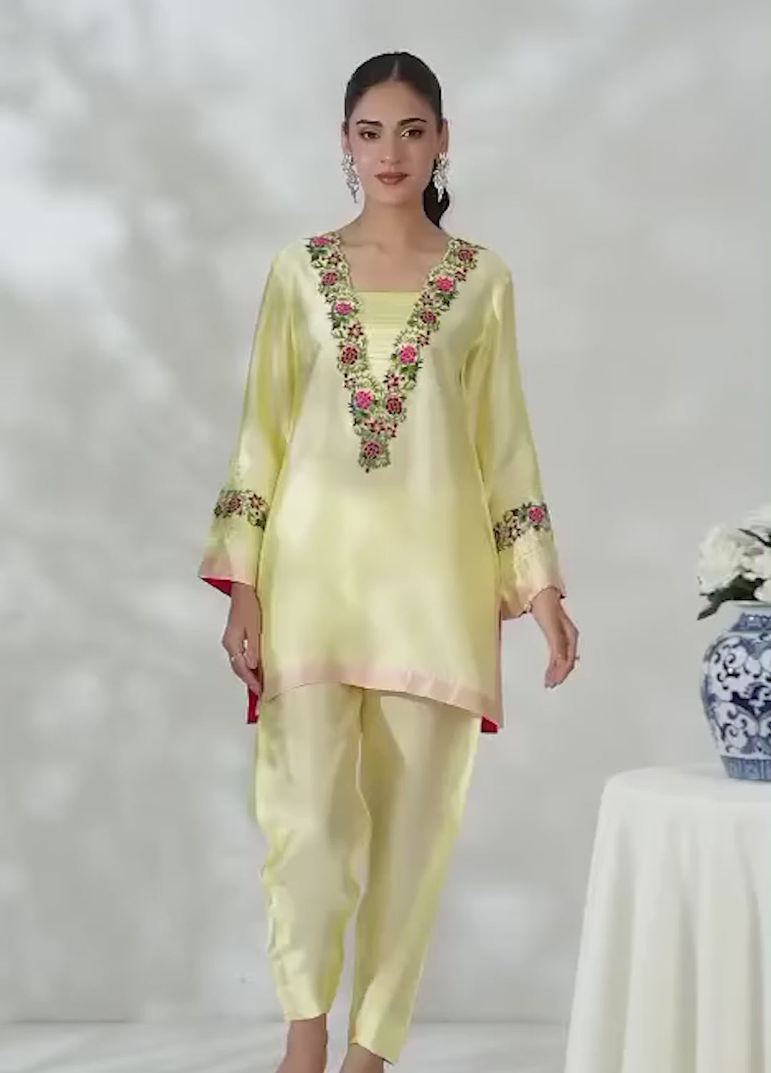 Silcot Pret Embroidered Silk Ensemble Lemon blossom - Winter Collection