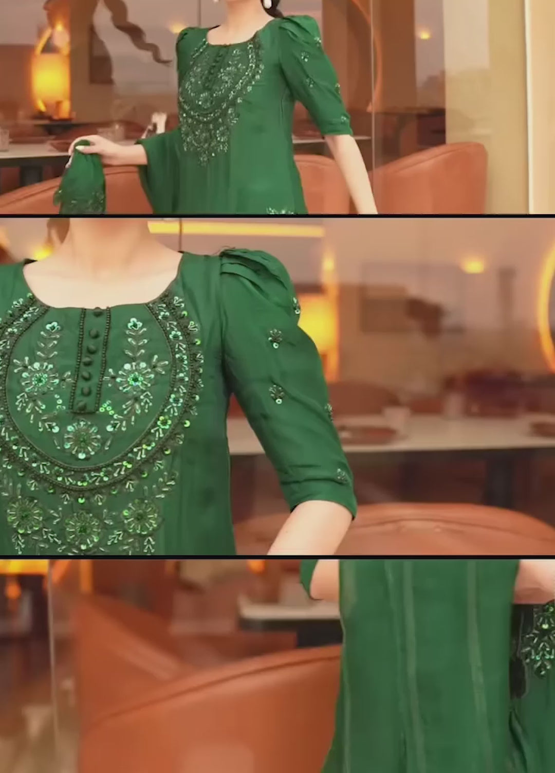 Maria Osama Khan Pret Embroidered Raw Silk 3 Piece Suit Emerald Green
