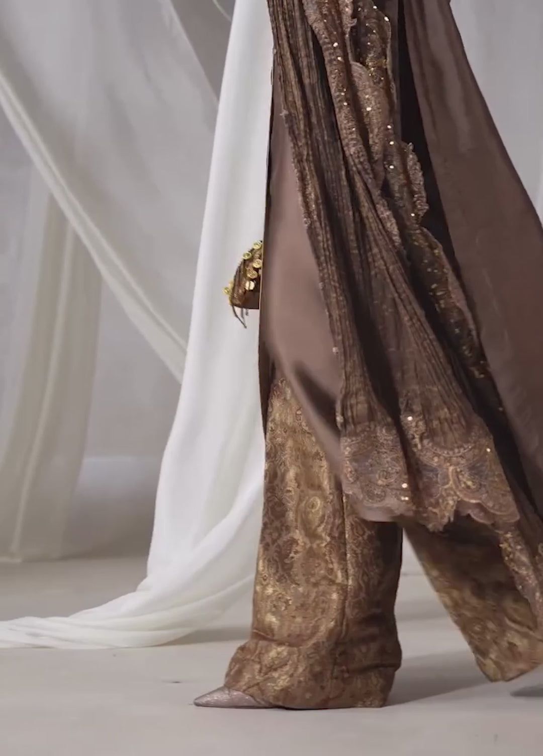 Twilight by Musferah Saad RTW Hand work Tissue Silk 3 Piece Suit Brulee - Casual Collection