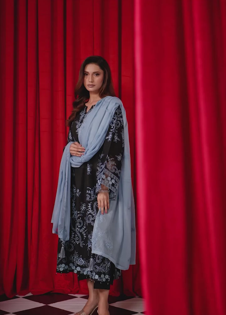 Freesia by Zouj Unstitched Embroidered Cotton 3 Piece Suit ZJ26UFC SAPPHIRE BLACK ZCS-00017 - Festive Collection