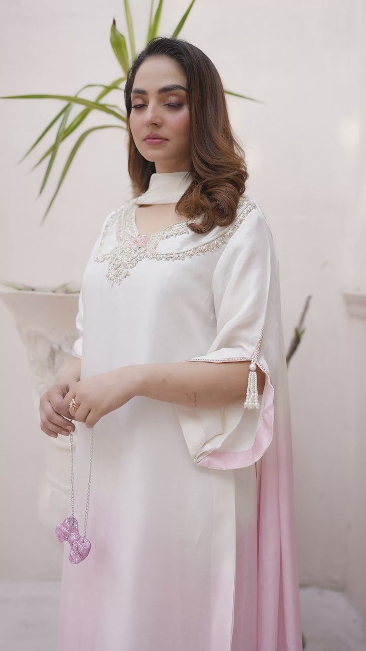Lumi Luxury by Fajr Khan RTW Hand work Sheesha Silk 3 Piece Ombre - Festive Collection