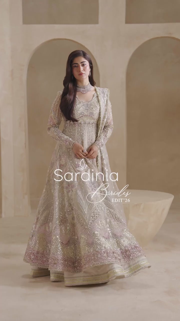Sardinia Brides Unstitched Hand work Organza 3 Piece Suit SR26UB Sabrinia 1802 - Wedding Collection