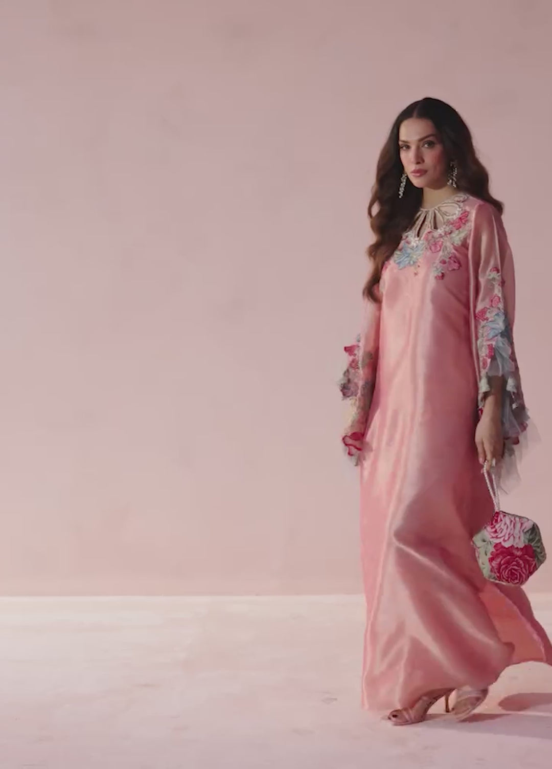 Eterna by Musferah Saad Pret Embroidered Tissue Kaftan Moonlit Blush - Festive Collection