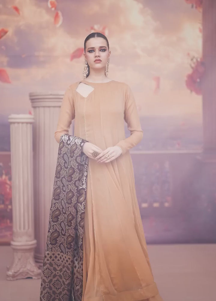 Golden Hour by Ripret RTW Embroidered Chiffon 2 Piece Suit Amber Sands RP-2601-F09 - Festive Collection