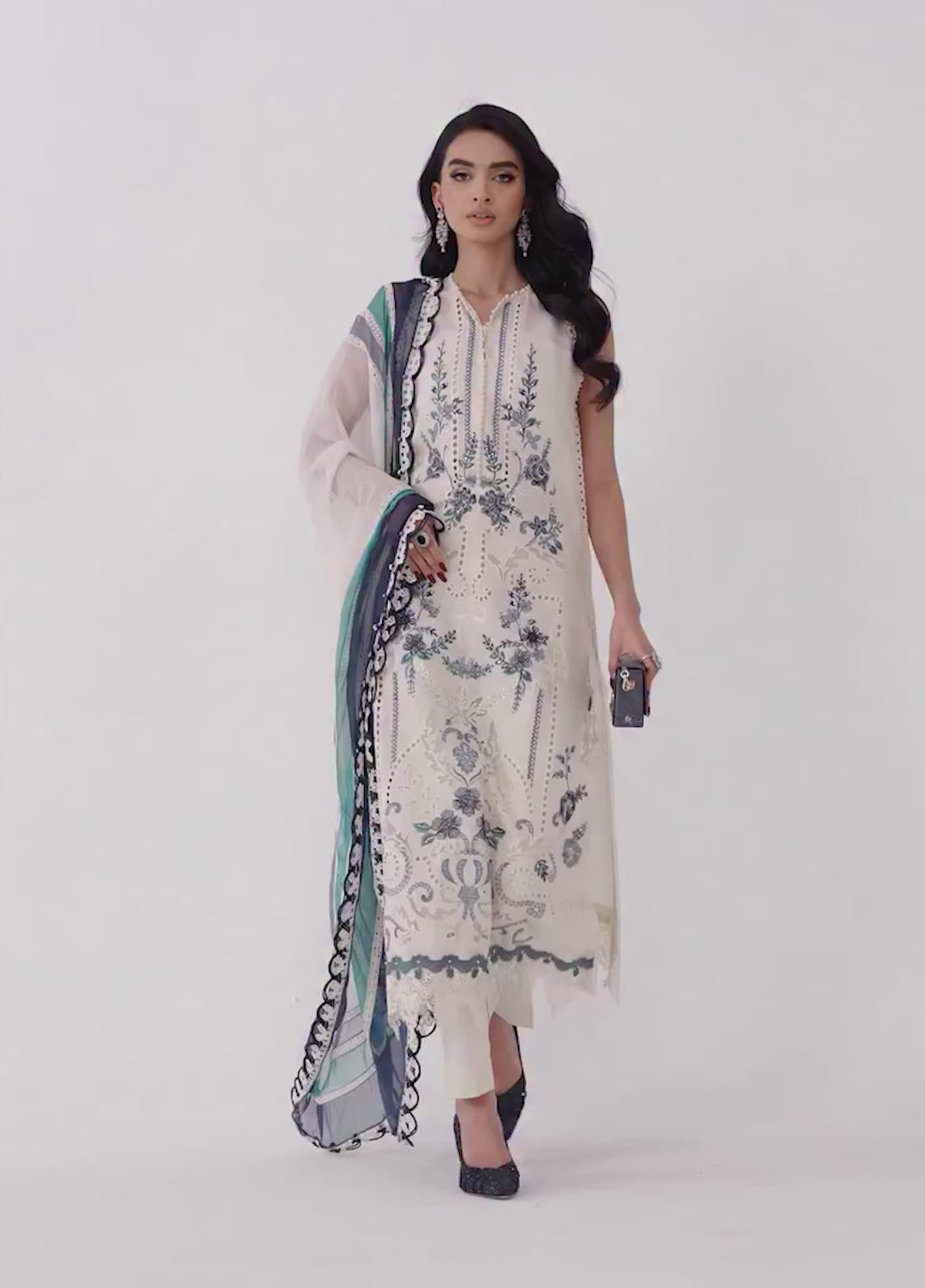 Maria B Unstitched Embroidered Luxury Lawn 3 Piece Suit MB26UEL 9B - Eid Collection