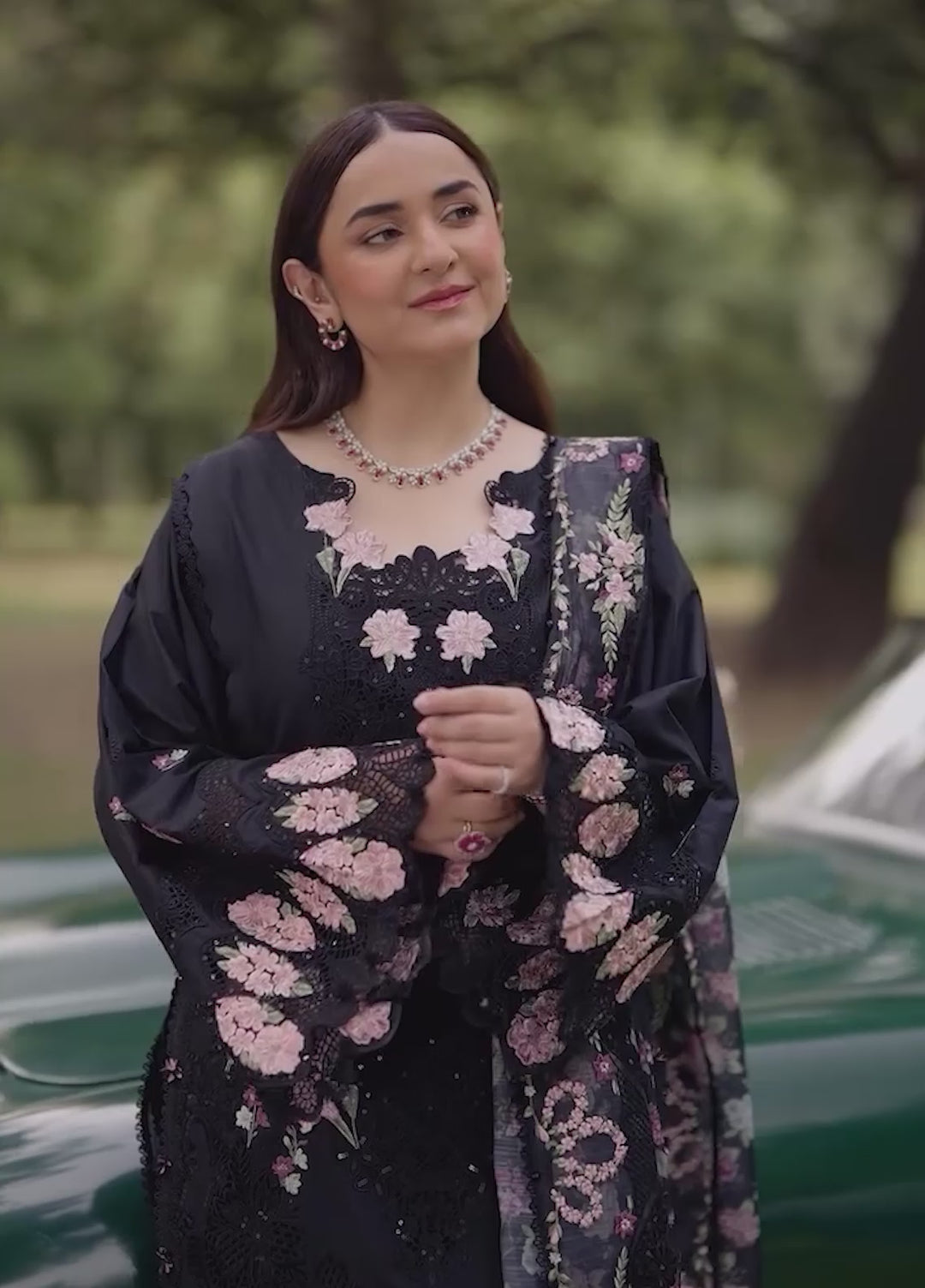 Elaf Premium Unstitched Embroidered Lawn 3 Piece Suit EL26ULF Black Mascara ELQ-5B - Festive Collection