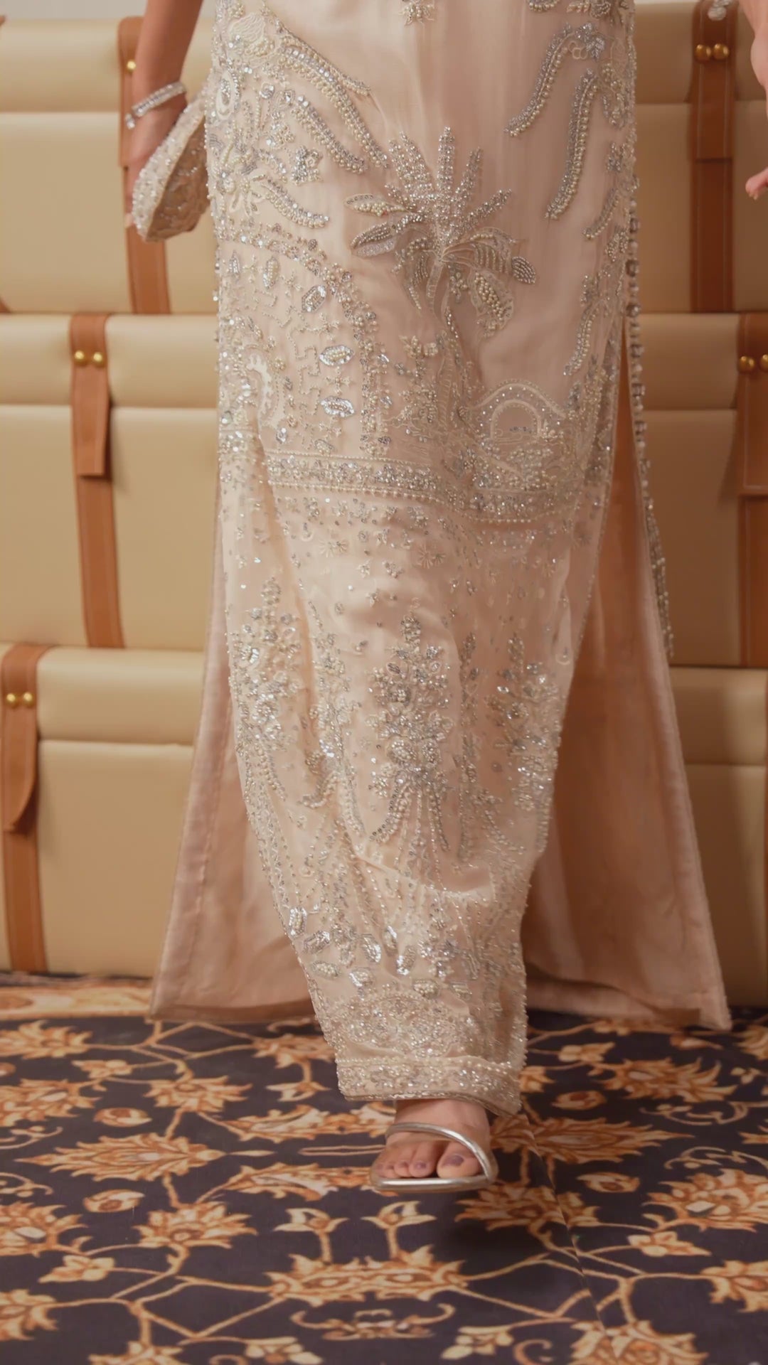 Check In by Zarizaa Embroidered Chiffon 3 Piece Suit ZZ26UCI CREME - Festive Collection