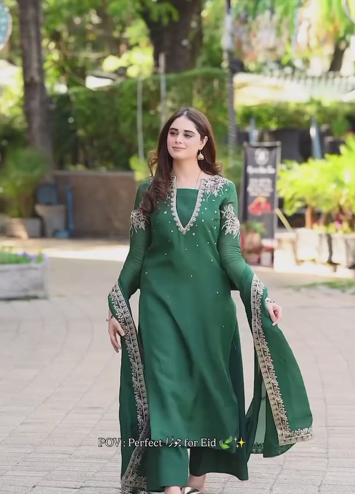 Silk Ivy by Jamnii Pret Embroidered Silk 3 Piece Suit Emerald
