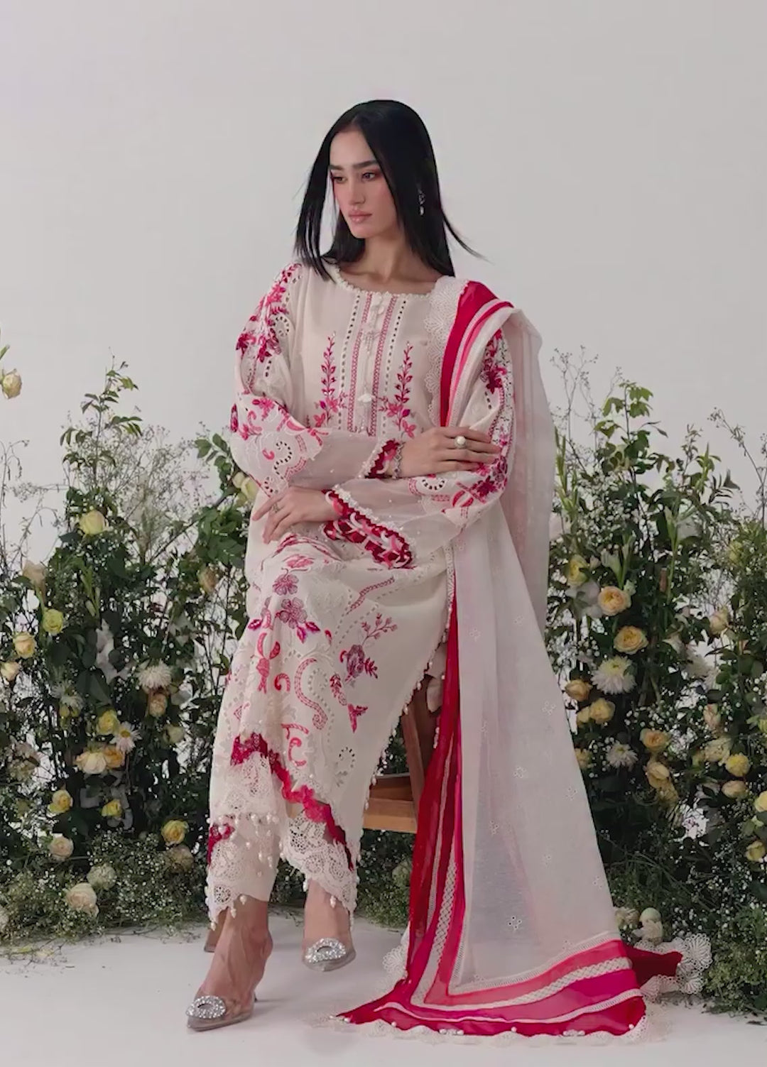 Maria B Unstitched Embroidered Luxury Lawn 3 Piece Suit MB26UEL 9A - Eid Collection