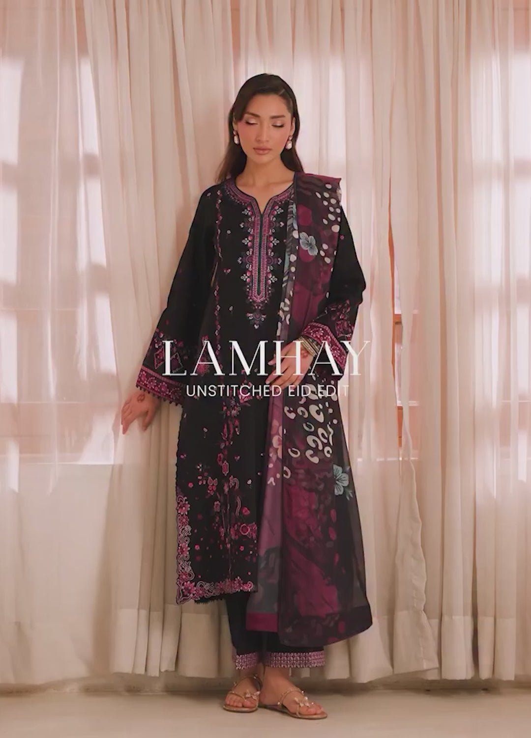 Lamhay by Seran Unstitched Embroidered Lawn 3 Piece Suit SN26ULL D1-Zahr - Eid Collection