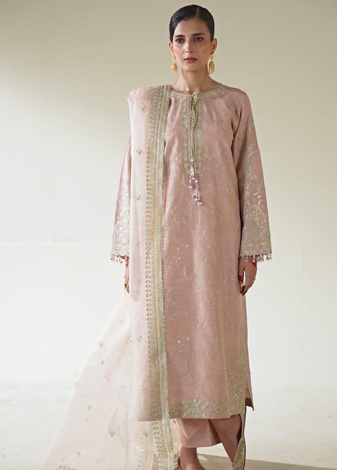 Lune Des Fleurs by Enzo RTW Embroidered Korean Silk 3 Piece Suit VAILA Festive Collection